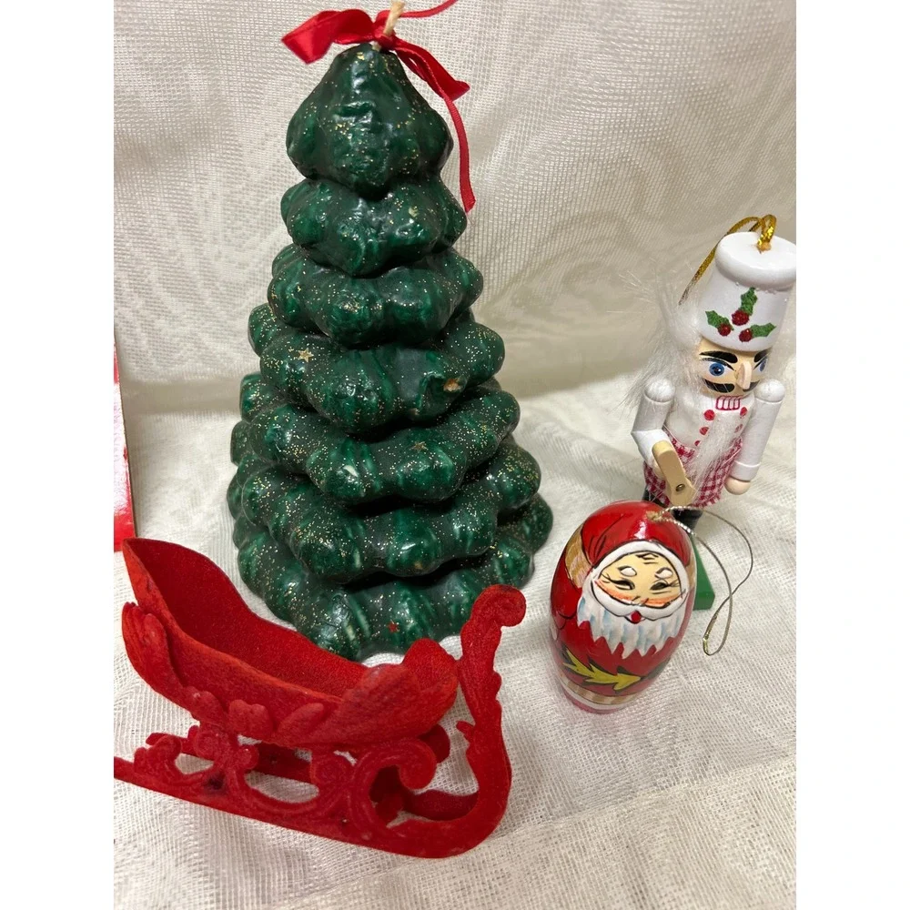 Vintage Christmas Decor and Craft Lot Tree Candle, Sleigh Ornaments Bulbs #13‎